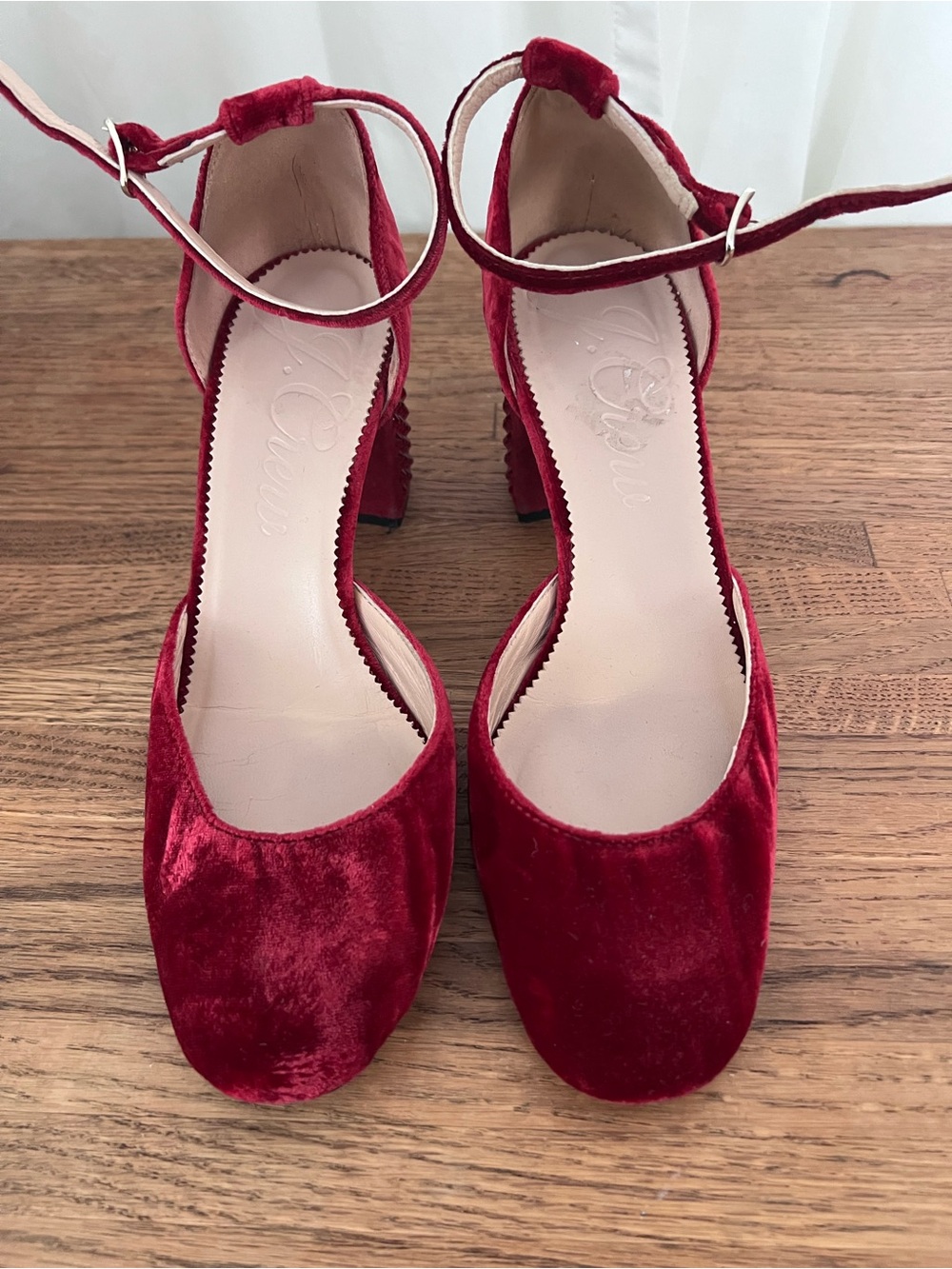 J.Crew Ruby Red Heels with Rhinestones. Size 6 - Picture 3 of 10